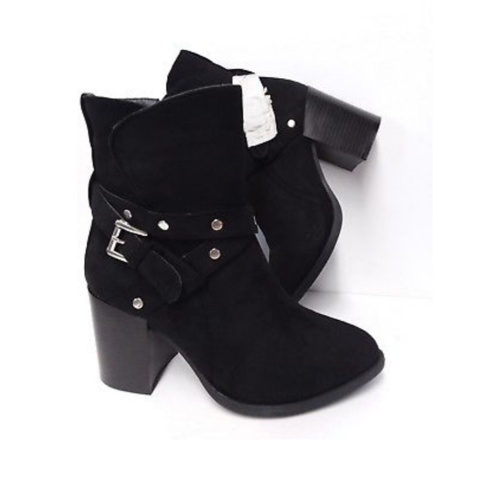 BRAND NEW Suede Black Booties with Silver Accents
